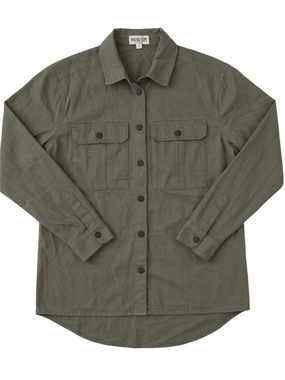 Malibu Bum Army Green Shacket Small Button-Up Utility Layering Top